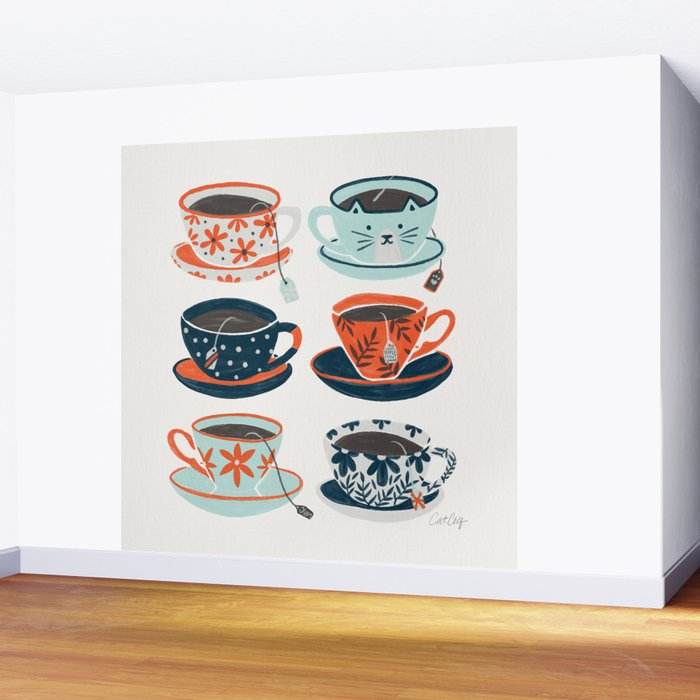 Tea Time - Coral & Teal Wall Mural Gallery Image 2