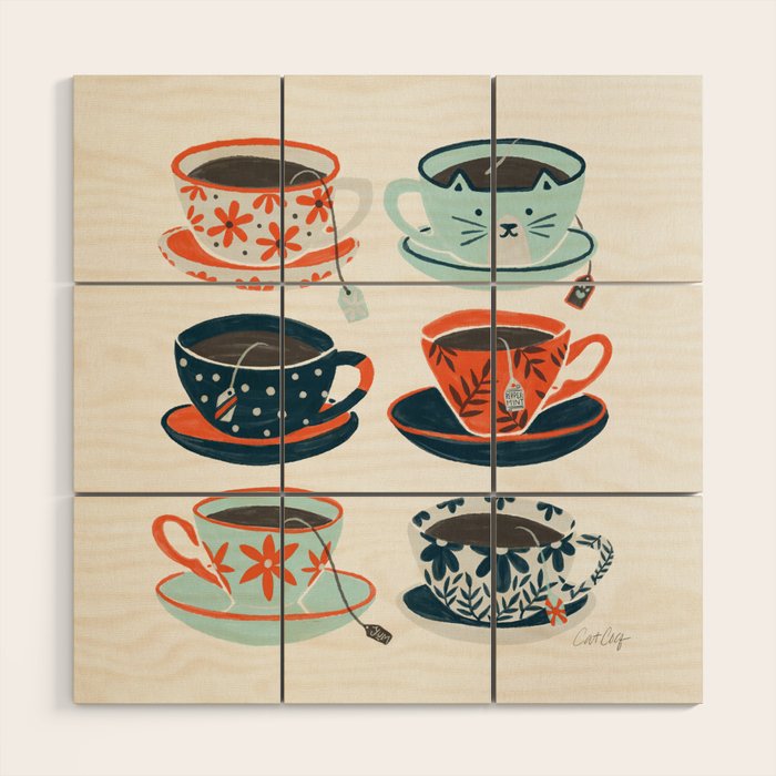 Tea Time - Coral & Teal Wood Wall Art Gallery Image 1