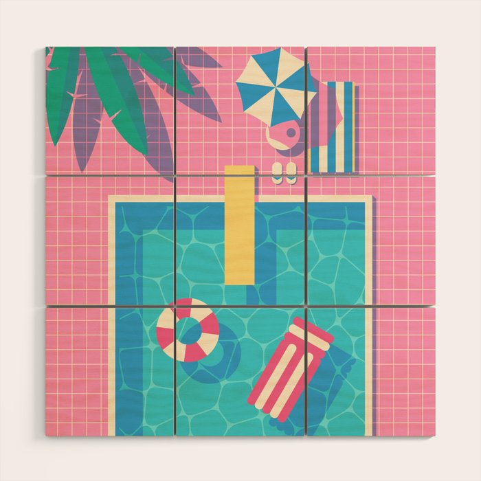 Retro 80s Swimming Pool Wood Wall Art Gallery Image 1