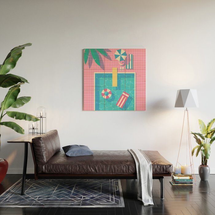 Retro 80s Swimming Pool Wood Wall Art Gallery Image 2