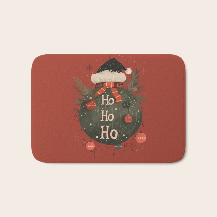 Festive Ho Ho Ho Bauble Red  Bath Mat Gallery Image 1