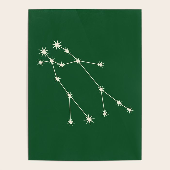 Gemini Zodiac Star Constellation Line Art Green Poster Gallery Image 4