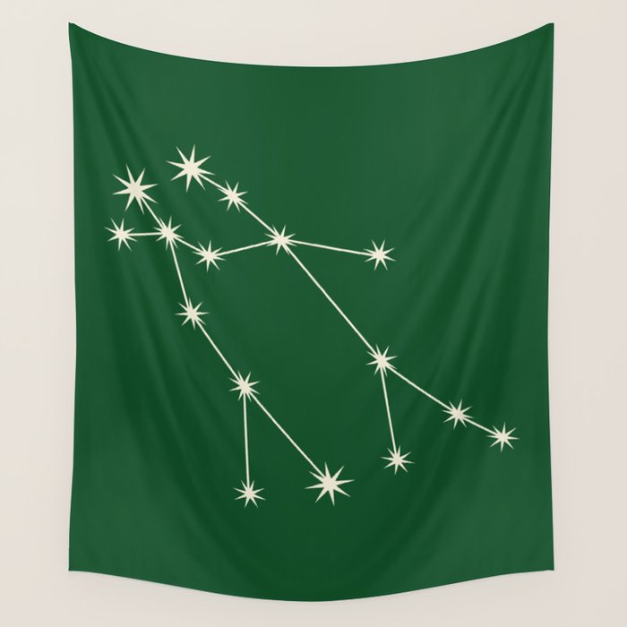 Gemini Zodiac Star Constellation Line Art Green Wall Tapestry Gallery Image 4