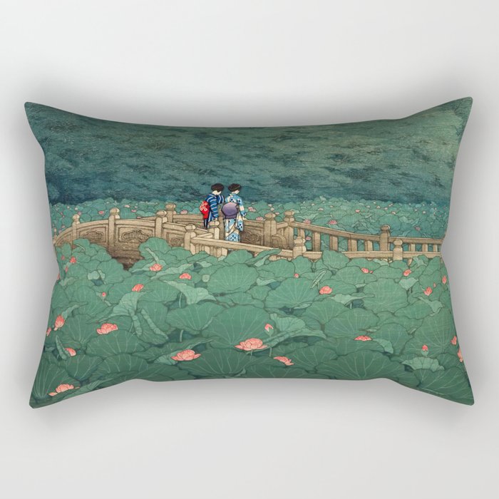 The Pond at Benten Shrine in Shiba Hasui Kawase Rectangular Pillow Gallery Image 1