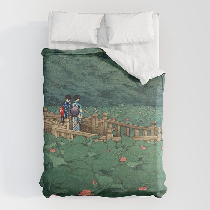 The Pond at Benten Shrine in Shiba Hasui Kawase Duvet Cover Gallery Image 6