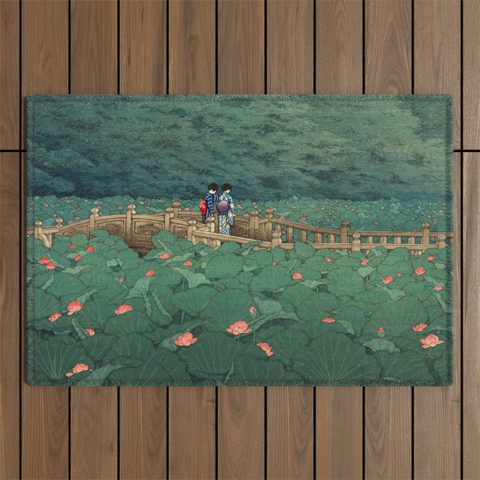 The Pond at Benten Shrine in Shiba Hasui Kawase Outdoor Rug Gallery Image 1