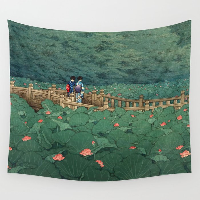 The Pond at Benten Shrine in Shiba Hasui Kawase Wall Tapestry Gallery Image 4