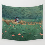 The Pond at Benten Shrine in Shiba Hasui Kawase Wall Tapestry Gallery Image 4