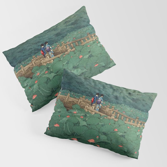 The Pond at Benten Shrine in Shiba Hasui Kawase Pillow Sham Gallery Image 3