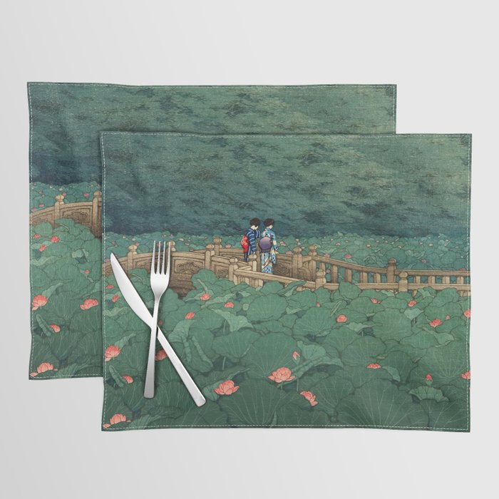 The Pond at Benten Shrine in Shiba Hasui Kawase Placemat Gallery Image 1