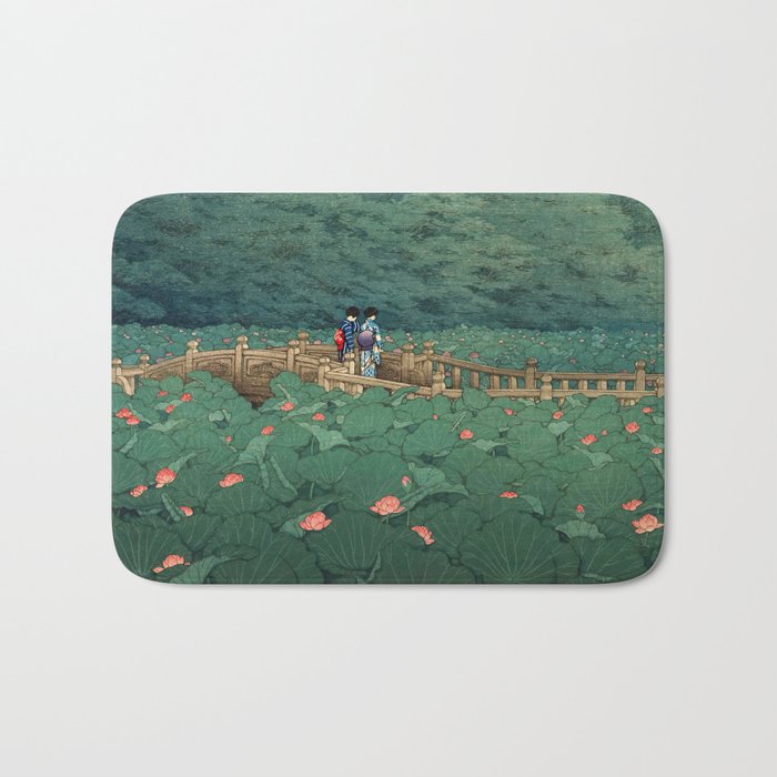 The Pond at Benten Shrine in Shiba Hasui Kawase Bath Mat Gallery Image 1