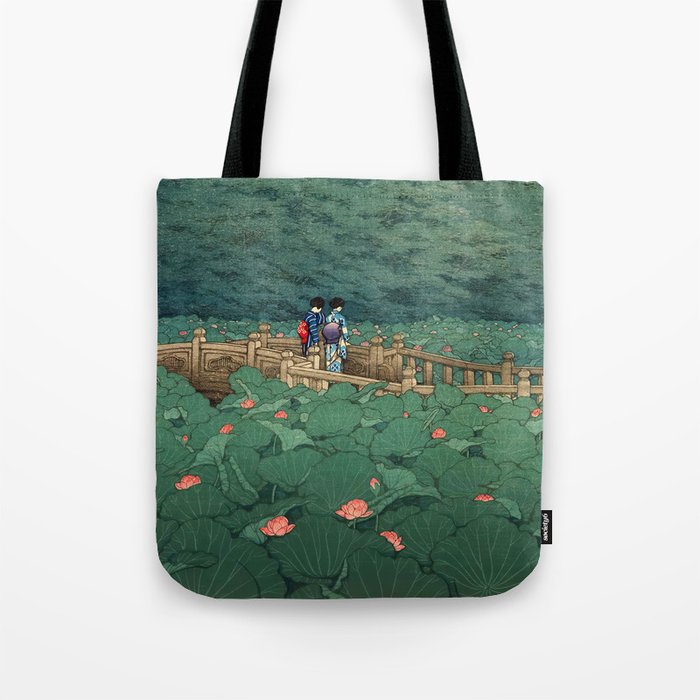 The Pond at Benten Shrine in Shiba Hasui Kawase Tote Bag Gallery Image 1