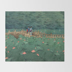 The Pond at Benten Shrine in Shiba Hasui Kawase Throw Blanket Gallery Image 2