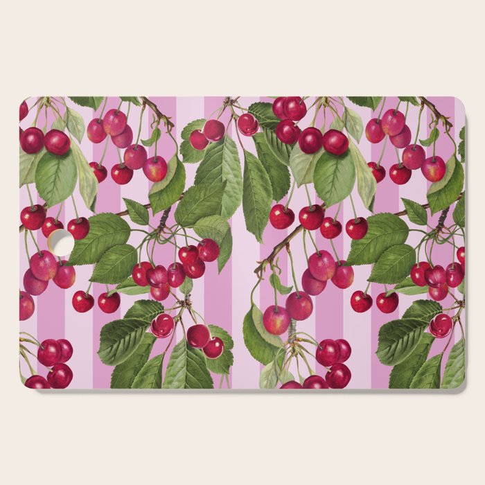 Lush Cherry Orchard Sweet Summer Fruits On Pink Stripes Cutting Board Gallery Image 1