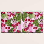 Lush Cherry Orchard Sweet Summer Fruits On Pink Stripes Desk Mat Gallery Image 3