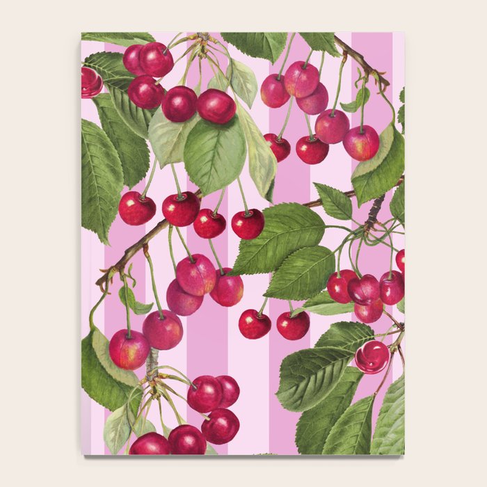 Lush Cherry Orchard Sweet Summer Fruits On Pink Stripes Notebook Gallery Image 4