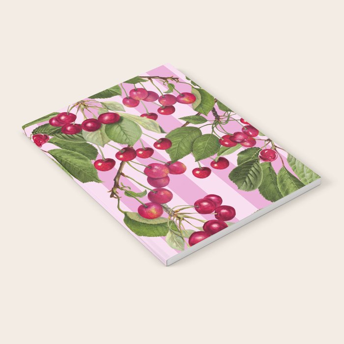 Lush Cherry Orchard Sweet Summer Fruits On Pink Stripes Notebook Gallery Image 2