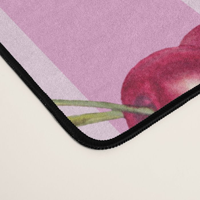 Lush Cherry Orchard Sweet Summer Fruits On Pink Stripes Desk Mat Gallery Image 4