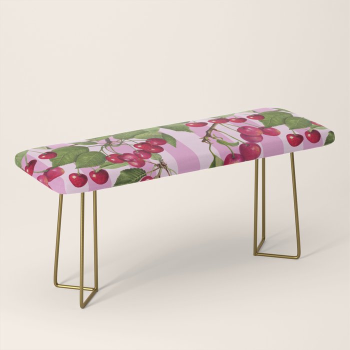 Lush Cherry Orchard Sweet Summer Fruits On Pink Stripes Bench Gallery Image 2