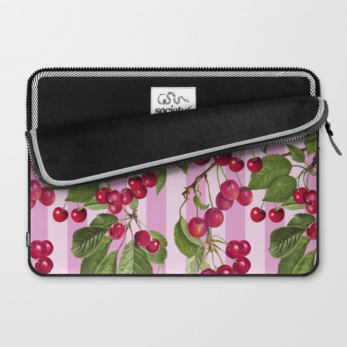 Lush Cherry Orchard Sweet Summer Fruits On Pink Stripes Laptop Sleeve Gallery Image 2