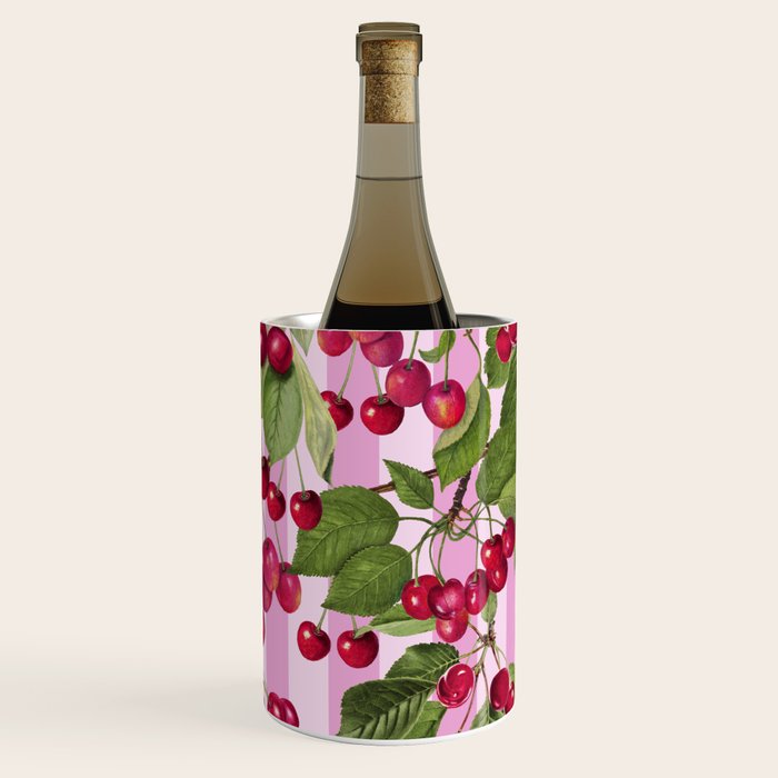 Lush Cherry Orchard Sweet Summer Fruits On Pink Stripes Wine Chiller Gallery Image 2