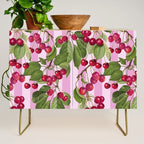 Lush Cherry Orchard Sweet Summer Fruits On Pink Stripes Credenza Gallery Image 1