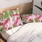Lush Cherry Orchard Sweet Summer Fruits On Pink Stripes Pillow Sham Gallery Image 2