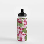 Lush Cherry Orchard Sweet Summer Fruits On Pink Stripes Water Bottle Gallery Image 2