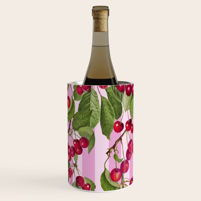 Lush Cherry Orchard Sweet Summer Fruits On Pink Stripes Wine Chiller Gallery Image 1