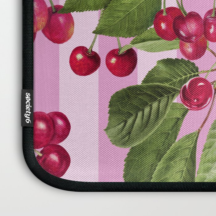 Lush Cherry Orchard Sweet Summer Fruits On Pink Stripes Laptop Sleeve Gallery Image 3