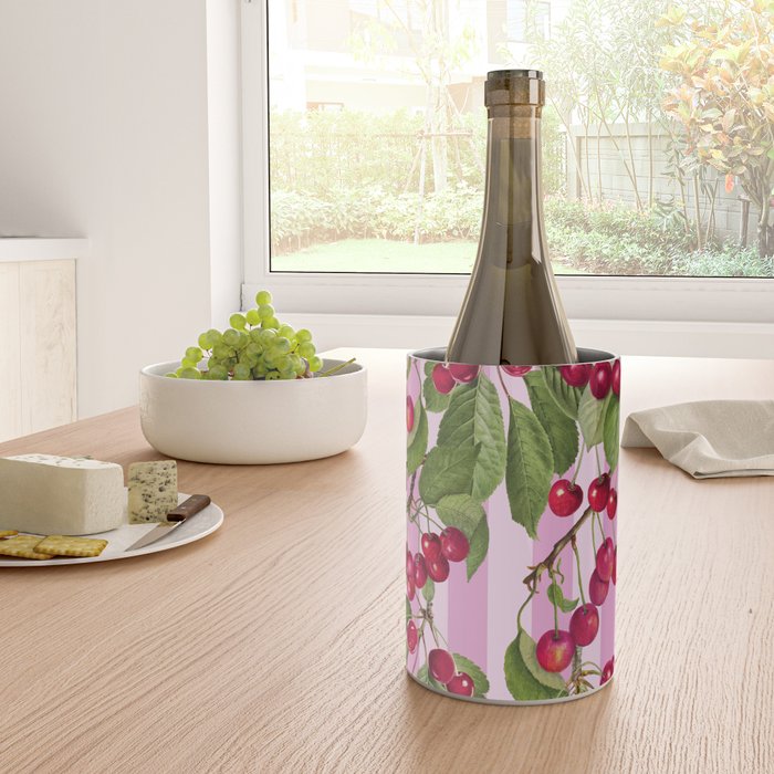 Lush Cherry Orchard Sweet Summer Fruits On Pink Stripes Wine Chiller Gallery Image 4