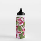 Lush Cherry Orchard Sweet Summer Fruits On Pink Stripes Water Bottle Gallery Image 3