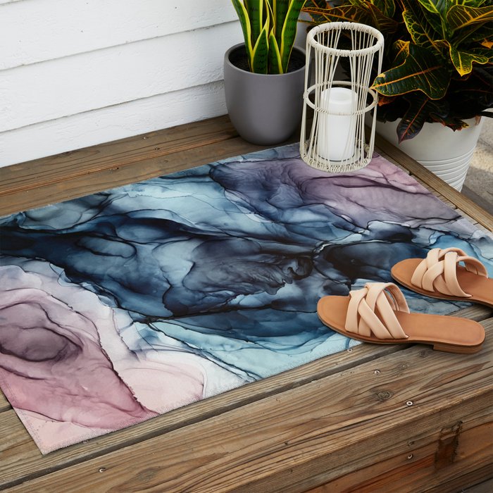 Blush and Darkness Abstract Paintings Outdoor Rug Gallery Image 2