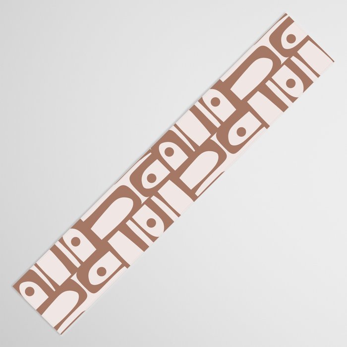 Mid Century Modern Piquet Abstract Multi Geometric Pattern in Mocha Table Runner Gallery Image 3