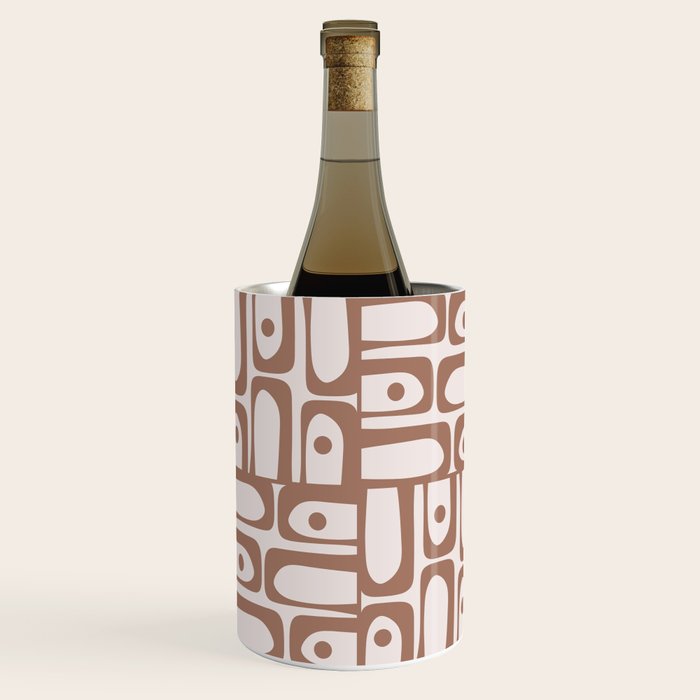 Mid Century Modern Piquet Abstract Multi Geometric Pattern in Mocha Wine Chiller Gallery Image 3