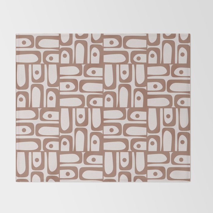 Mid Century Modern Piquet Abstract Multi Geometric Pattern in Mocha Throw Blanket Gallery Image 2