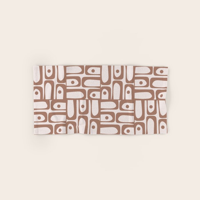 Mid Century Modern Piquet Abstract Multi Geometric Pattern in Mocha Bath Towel Gallery Image 1