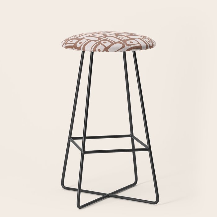 Mid Century Modern Piquet Abstract Multi Geometric Pattern in Mocha Stool Gallery Image 1