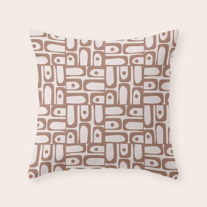 Mid Century Modern Piquet Abstract Multi Geometric Pattern in Mocha Throw Pillow Gallery Image 6