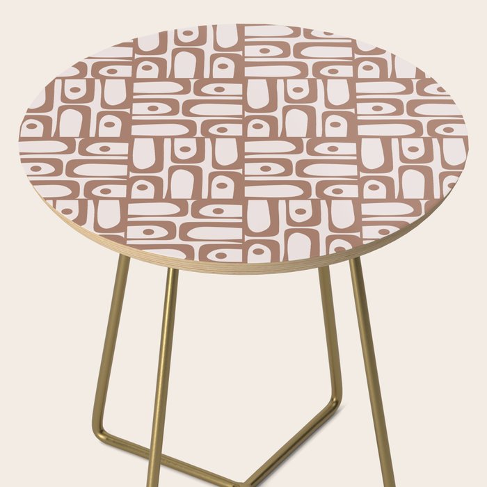 Mid Century Modern Piquet Abstract Multi Geometric Pattern in Mocha Side Table Gallery Image 2