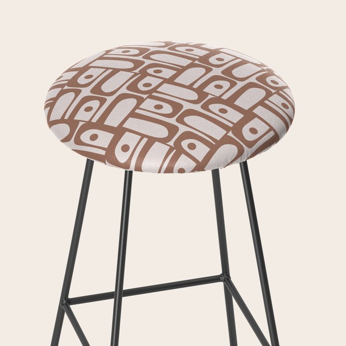 Mid Century Modern Piquet Abstract Multi Geometric Pattern in Mocha Stool Gallery Image 2