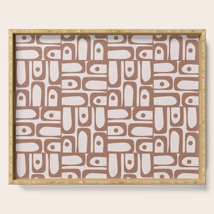 Mid Century Modern Piquet Abstract Multi Geometric Pattern in Mocha Serving Tray Gallery Image 1
