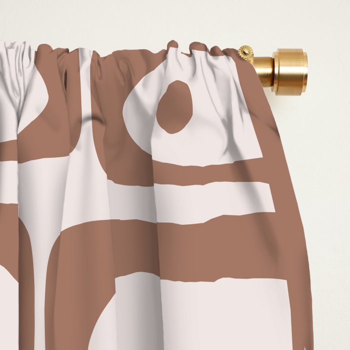 Mid Century Modern Piquet Abstract Multi Geometric Pattern in Mocha Window Curtain Gallery Image 2