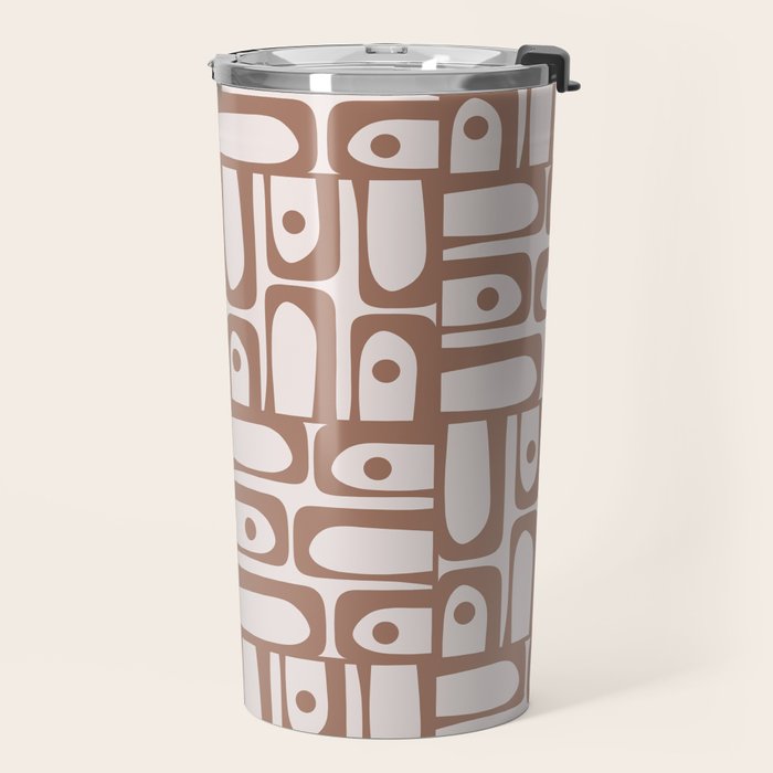 Mid Century Modern Piquet Abstract Multi Geometric Pattern in Mocha Travel Mug Gallery Image 2