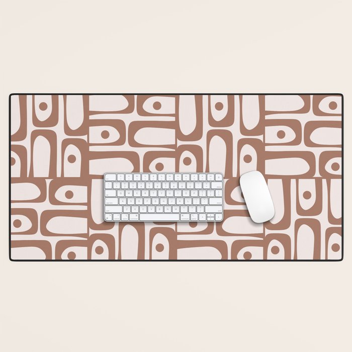 Mid Century Modern Piquet Abstract Multi Geometric Pattern in Mocha Desk Mat Gallery Image 1