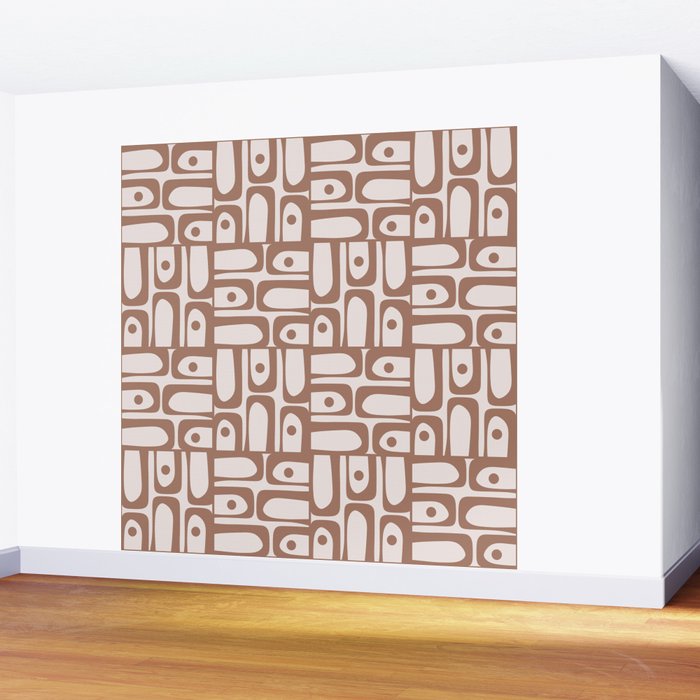 Mid Century Modern Piquet Abstract Multi Geometric Pattern in Mocha Wall Mural Gallery Image 2