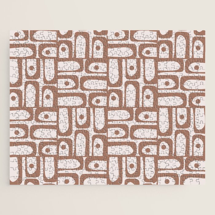 Mid Century Modern Piquet Abstract Multi Geometric Pattern in Mocha Jigsaw Puzzle Gallery Image 1
