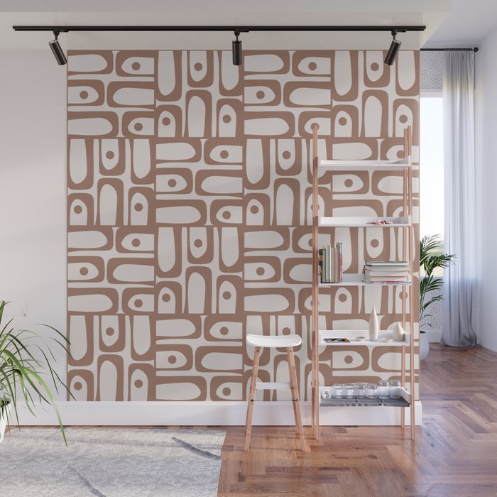 Mid Century Modern Piquet Abstract Multi Geometric Pattern in Mocha Wall Mural Gallery Image 1