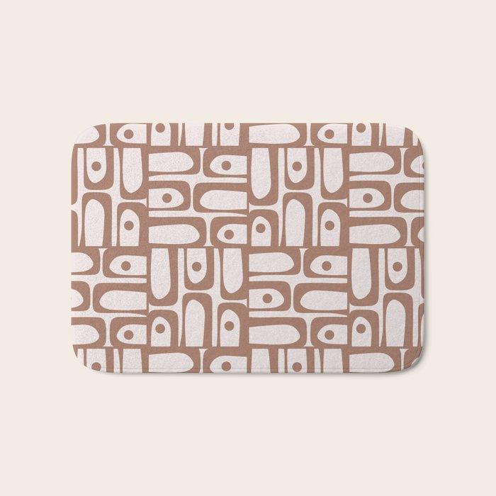 Mid Century Modern Piquet Abstract Multi Geometric Pattern in Mocha Bath Mat Gallery Image 1