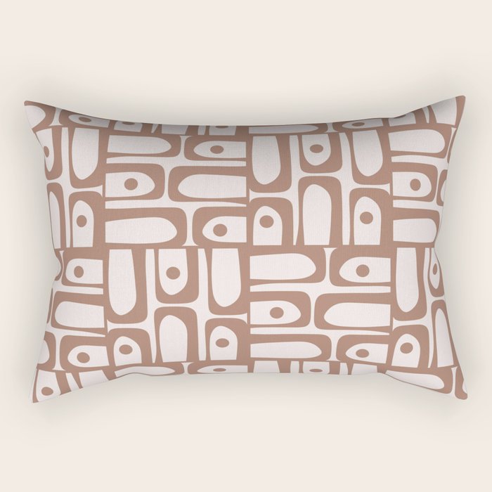 Mid Century Modern Piquet Abstract Multi Geometric Pattern in Mocha Rectangular Pillow Gallery Image 1